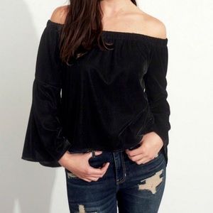 HOLLISTER Black Velvet Bell Sleeve Off the Shoulder